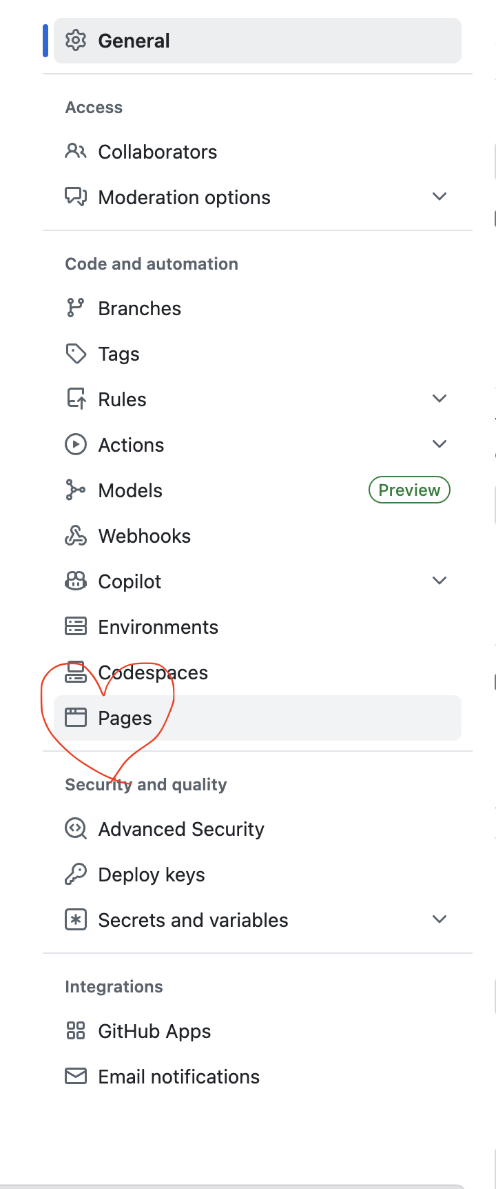 Раздел Pages в левом меню