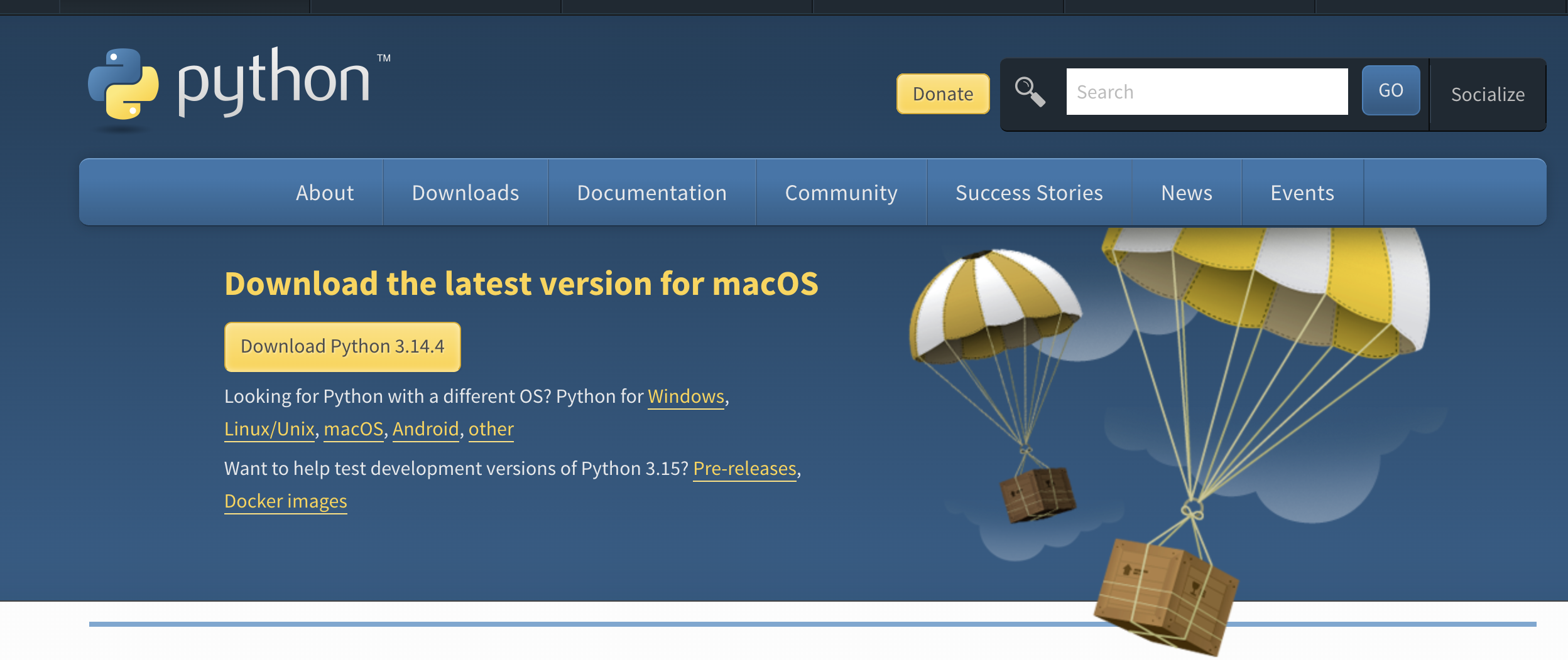 Сайт python.org — жёлтая кнопка Download Python